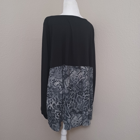 DG2 Diane Gilman Black Combo Hi-Low Hem Peplum Top Plus Size 1X - Picture 4 of 11